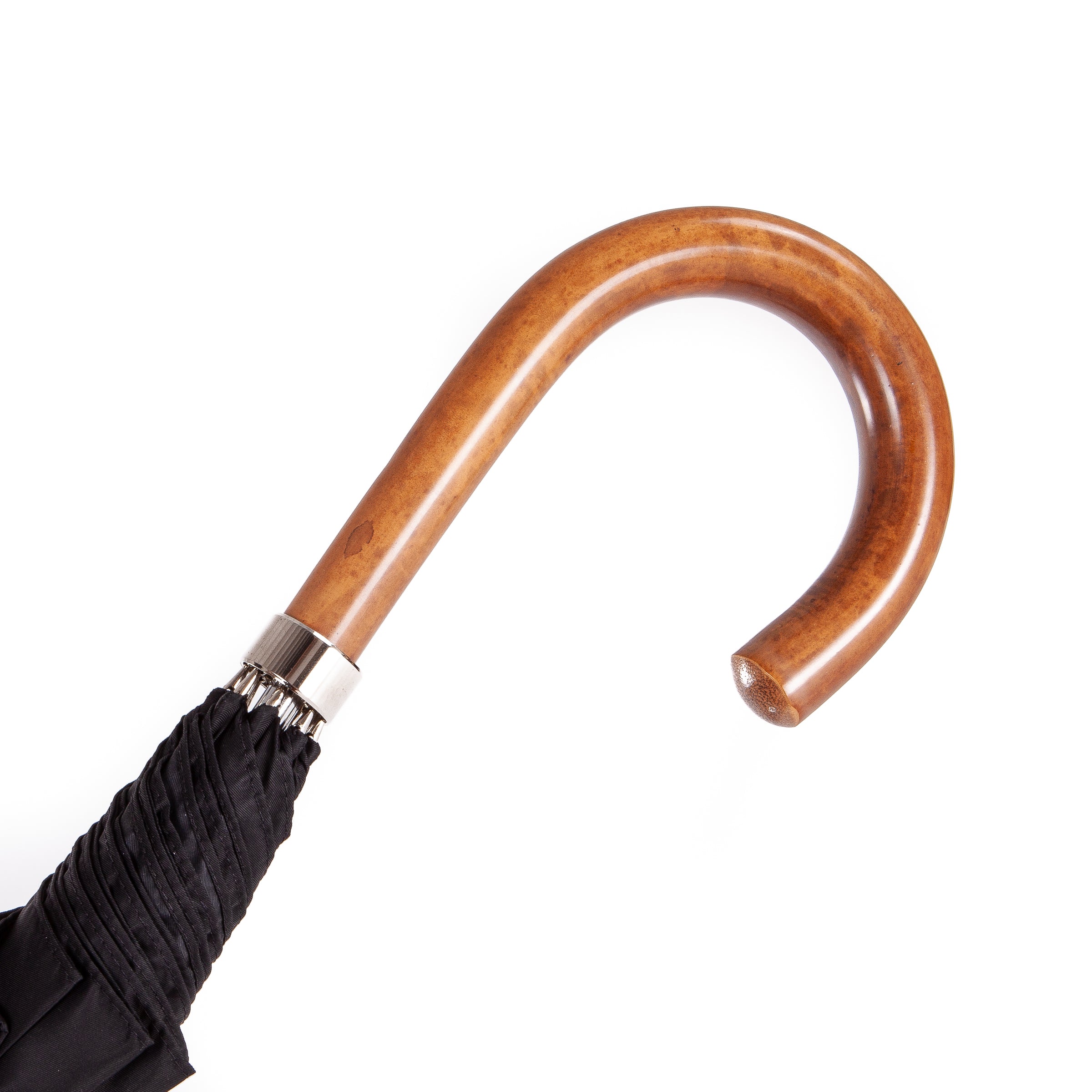 Malacca wood handle on classic black umbrella with brass shaft – handcrafted in Italy, 100% plastic-free